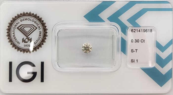 Ingen mindstepris - 1 pcs Diamant  (Natur)  - 0.30 ct - Rund - SI1 - International Gemological Institute (IGI) - S - T