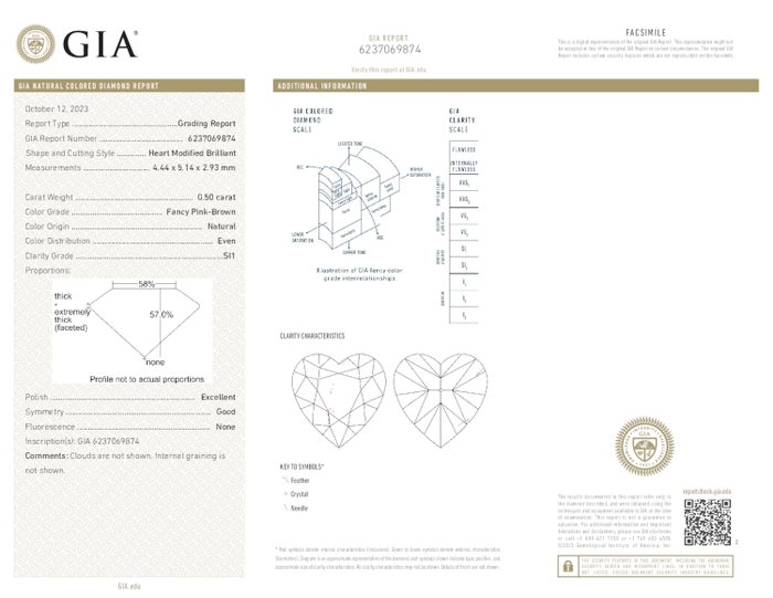 1 pcs Diamant  (Naturfarvet)  - 0.50 ct - Fancy Lyserød Brun - SI1 - Gemological Institute of America (GIA)