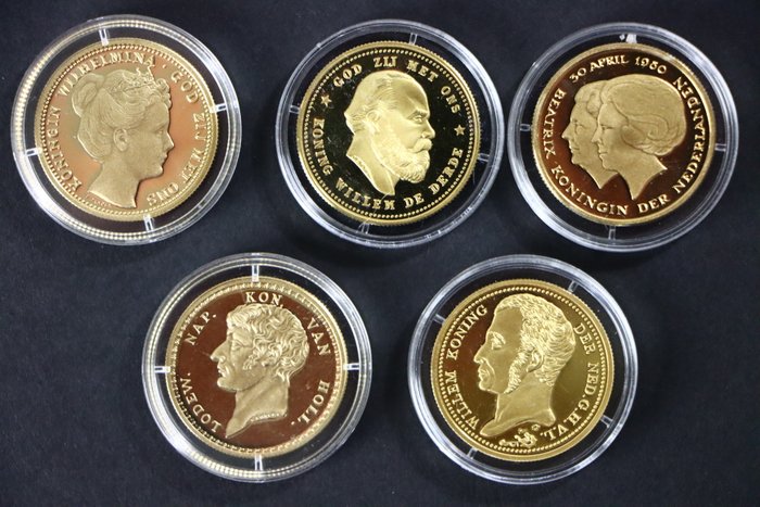 Holland Token Lot van Vergulde 24K Munten Naslagen (5 Stuks)  (Ingen mindstepris)