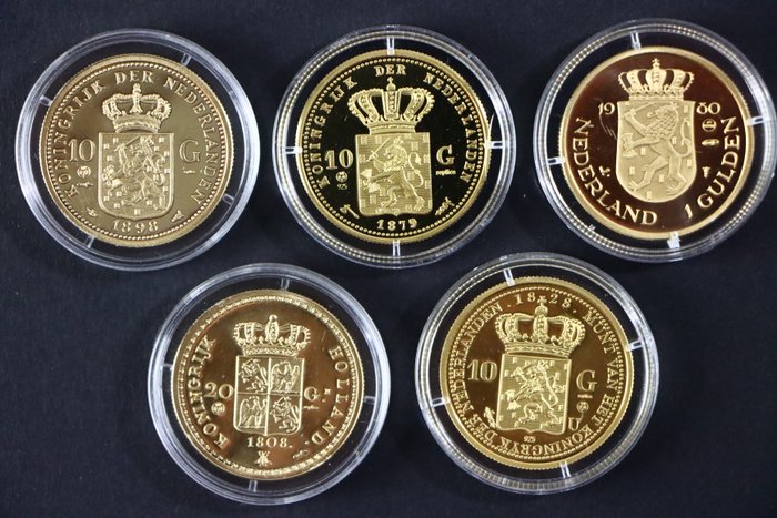 Holland Token Lot van Vergulde 24K Munten Naslagen (5 Stuks)  (Ingen mindstepris)