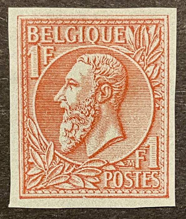 Belgien 1869/1883 - UPUTTET: Leopold II "Profil til venstre" - 1fr Rød-brun på grøn - OBP 51ND