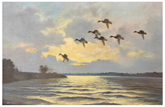 Wilfrid Bailey Fl (1948-1954) - The flight of mallards over a river estuary