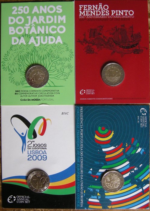 Portugal 2 Euro 2007/2018 BU in coincard  ( totaal 4 verschillende  )  (Ingen mindstepris)