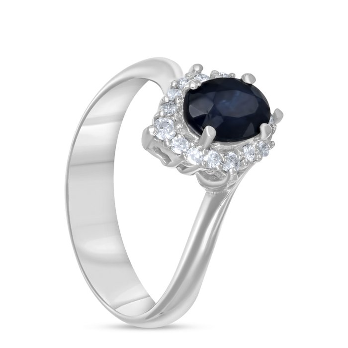 Ring - 18 kraat Hvidguld -  140ct tw Safir - Diamant