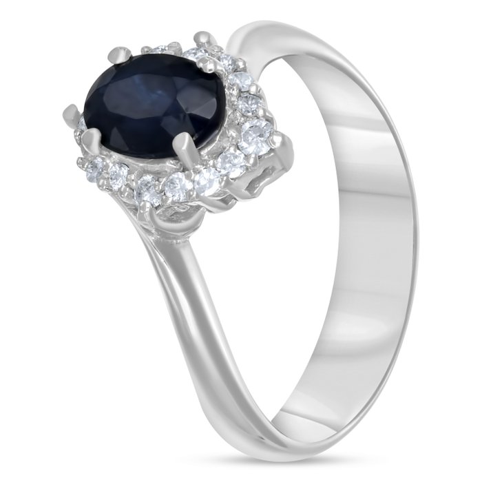 Ring - 18 kraat Hvidguld -  140ct tw Safir - Diamant