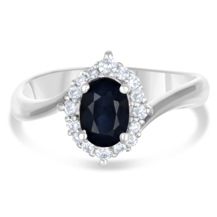 Ring - 18 kraat Hvidguld -  140ct tw Safir - Diamant