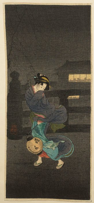 Rare pre-earthquake edition of "Cold Winter Wind" (Kogarashi) - Takahashi Shōtei (Hiroaki) 高橋松亭 (1871-1945) - Japan