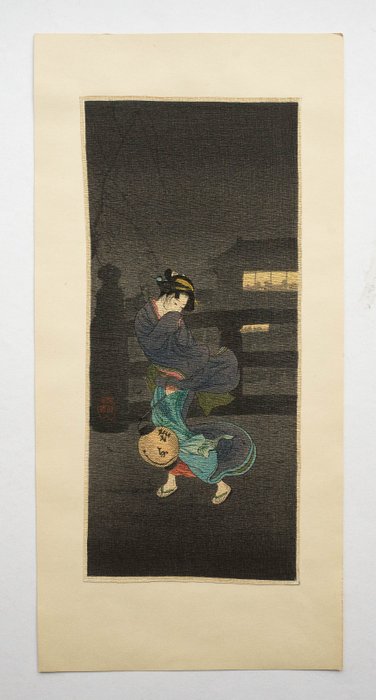 Rare pre-earthquake edition of "Cold Winter Wind" (Kogarashi) - Takahashi Shōtei (Hiroaki) 高橋松亭 (1871-1945) - Japan