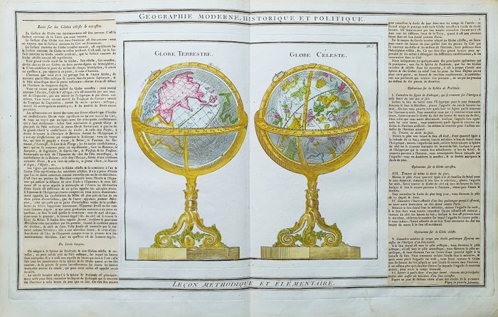 World-Map - Armillarsfære / Himmelsfære / Terrestrisk sfære; Desnos / Brion De la Tour - Globe Terrestre  Globe Celeste - 1761-1780