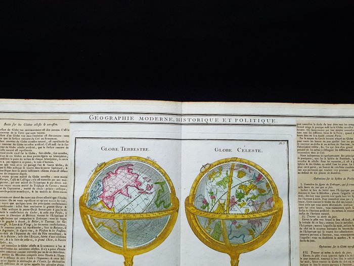 World-Map - Armillarsfære / Himmelsfære / Terrestrisk sfære; Desnos / Brion De la Tour - Globe Terrestre  Globe Celeste - 1761-1780