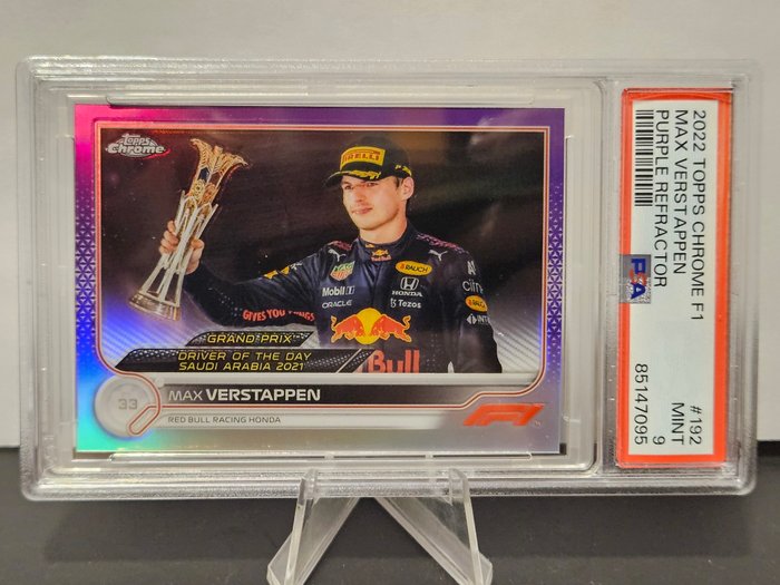 2022 Topps Chrome F1 Max Verstappen #192 Purple Refractor /399 PSA 9 Graded card