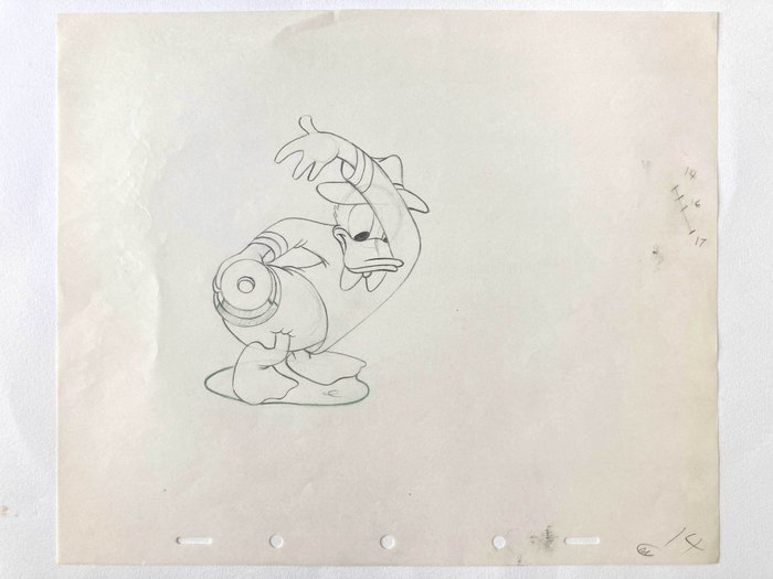 Walt Disney (1949) Original animationstegning af Anders And + CERTIFIKAT - "Honey Harvester"