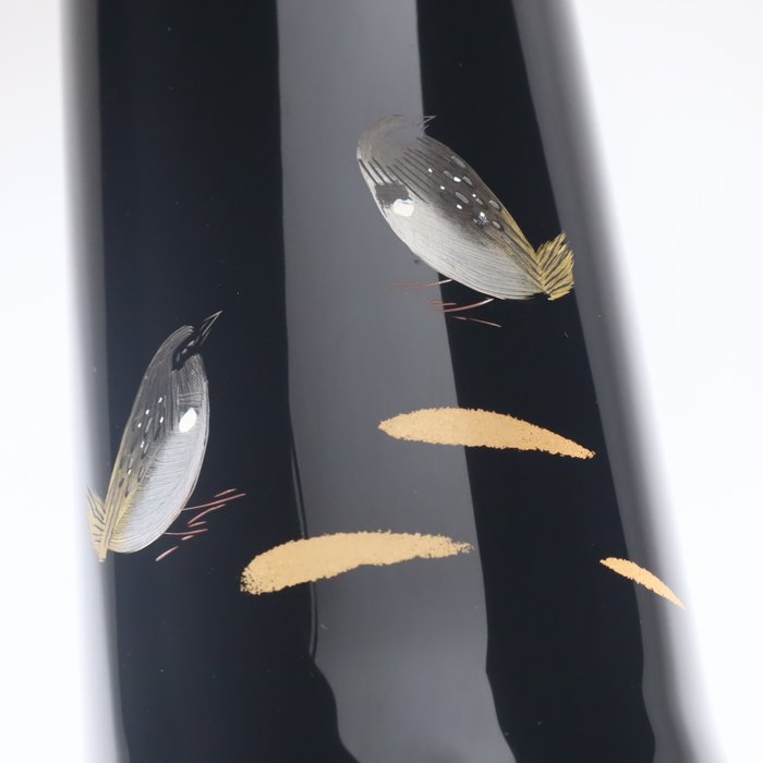 Vase - Wajima Lacquerware Chinkin Sparrows Design Bambusformet blomstervase - Japan  (Ingen mindstepris)