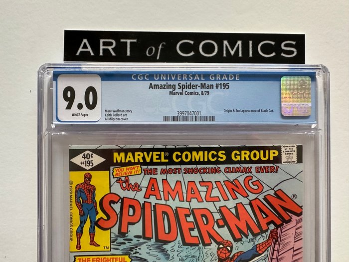 The Amazing Spider-Man #195 - Origin  2nd Appearance Of The Black Cat - CGC Graded 9.0 - Very High Grade!! - White Pages! - Key Book!! - 1 Graded comic - Første udgave - 1979