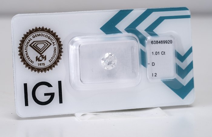 1 pcs Diamant  (Natur)  - 1.01 ct - Rund - D (farveløs) - I2 - International Gemological Institute (IGI)