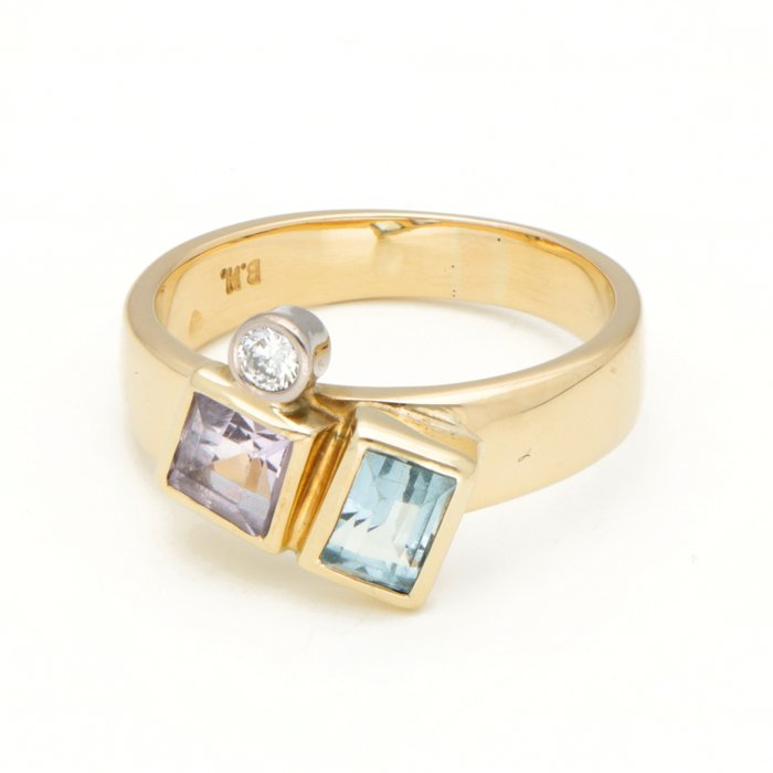 Ingen mindstepris - Ring - 14 karat Gulguld Diamant (Natur)  - Ametyst, Topaz