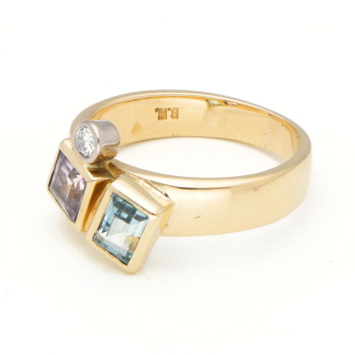 Ingen mindstepris - Ring - 14 karat Gulguld Diamant (Natur)  - Ametyst, Topaz