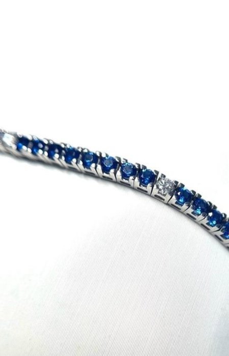 Armbånd - 18 kraat Hvidguld Diamant (Natur)  - Safir