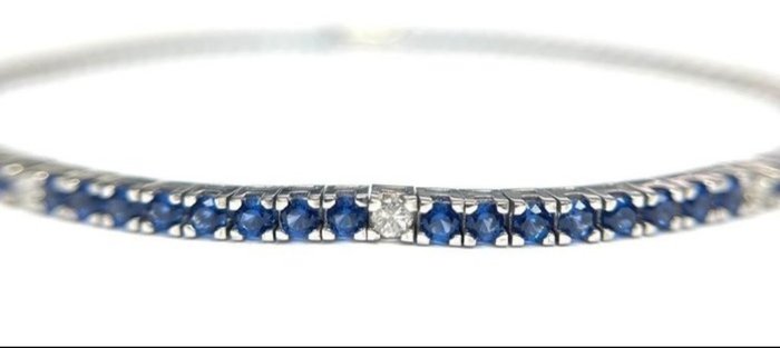 Armbånd - 18 kraat Hvidguld Diamant (Natur)  - Safir