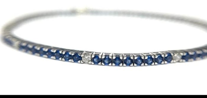 Armbånd - 18 kraat Hvidguld Diamant (Natur)  - Safir