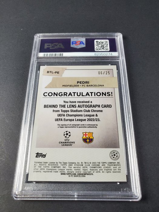 2022/23 Topps Stadium Club Chrome UCL Pedri Behind The Lens Photo Negative - Autograph /25 PSA/DNA 9 - Auto 10 Graded card