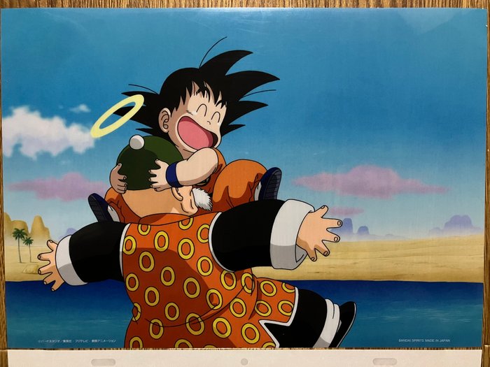 Akira Toriyama - 2 Officielle replikaer af animationscel og sketch - Dragon Ball - The emotional scene where Goku and Gohan embrace