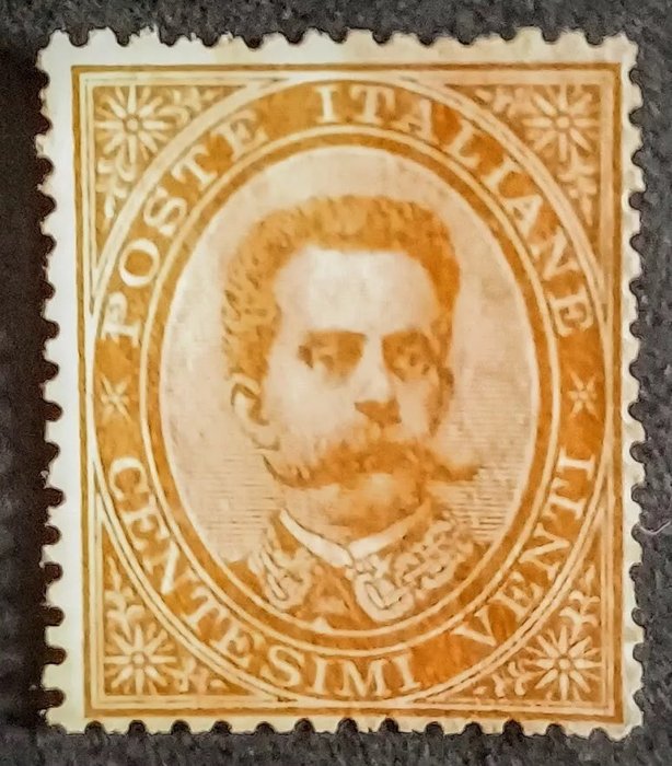 Italien Kongerige 1879 - Skuebillede af Umberto I - 20 Cent orange - Gummi intakt MNH*** certificeret - Sassone 39