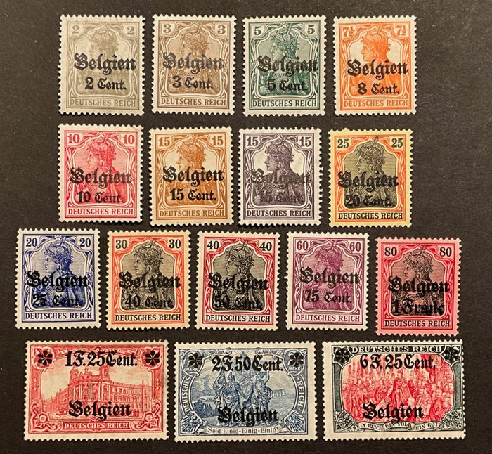 Belgien 1916 - Beskæftigelsesstempler - Overtryk "BELGIEN Cent of F" - Komplet serie - MEST FRIS - OC10/25