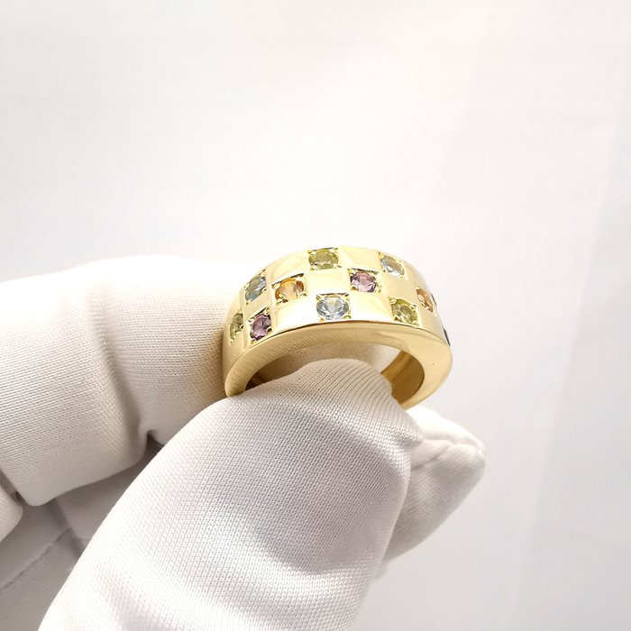 Ring - 18 kraat Gulguld -  1.30ct. tw. Blandede ædelsten