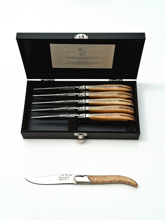 Laguiole - 6x Luxury Steak Knives - Oak Wood - stonewash blade finish - style de - Bordknive sæt (6) - Rustfrit stål