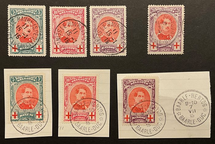 Belgien 1915/1915 - Udgave Albert I Røde Kors - Sets Baarle-Hertog, St Adresse - OBP 132/134 + 134A