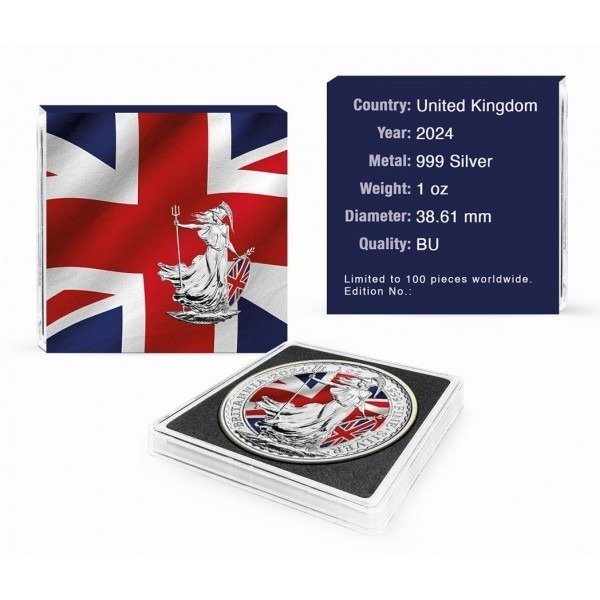 Storbritannien. 2 Pounds 2024 UK Flag Colorized Silver Coin, 1 Oz (.999)  (Ingen mindstepris)