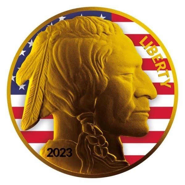 Förenta staterna. Silver medal 2023 American Buffalo Round US Flag - Gold Gilded, 1 Oz (.999)  (Ingen mindstepris)