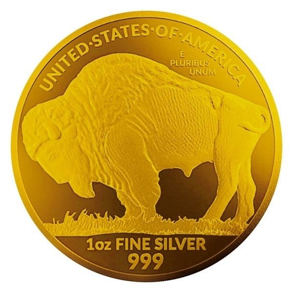 Förenta staterna. Silver medal 2023 American Buffalo Round US Flag - Gold Gilded, 1 Oz (.999)  (Ingen mindstepris)