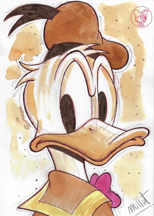 Millet - 1 Original colour drawing - Donald Duck - Vintage Style