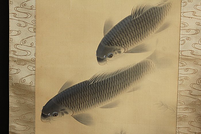 Carps - With signature and seal Gyokushu 玉湖 - Japan  (Ingen mindstepris)