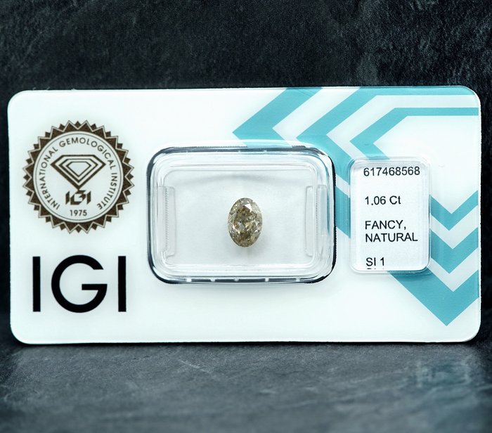 1 pcs Diamant  (Naturfarvet)  - 1.06 ct - Fancy light Grålig Gul - SI1 - International Gemological Institute (IGI)