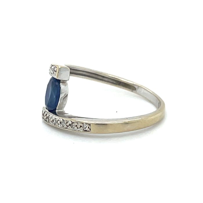 Ring - 18 kraat Hvidguld Safir - Diamant