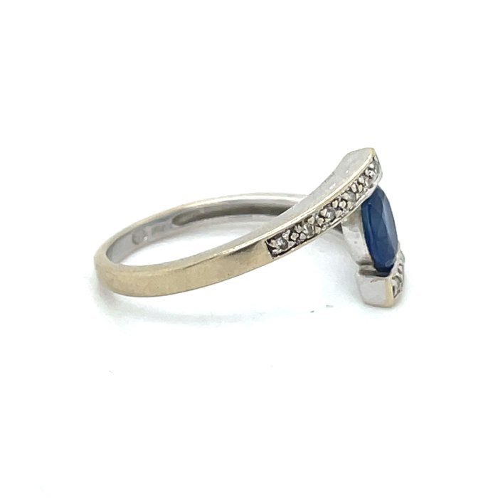 Ring - 18 kraat Hvidguld Safir - Diamant