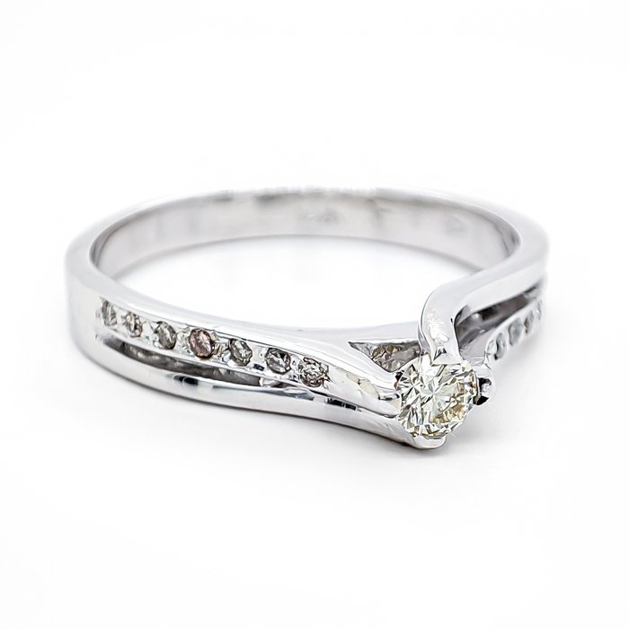 Ring - 14 karat Hvidguld -  0.30ct. tw. Diamant (Natur)  - Diamant