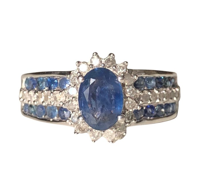 Ingen mindstepris - Ring - 14 karat Hvidguld -  1.62ct. tw. Safir - Diamant