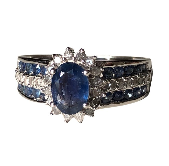 Ingen mindstepris - Ring - 14 karat Hvidguld -  1.62ct. tw. Safir - Diamant