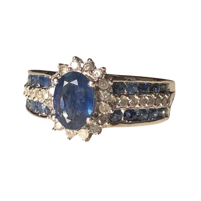 Ingen mindstepris - Ring - 14 karat Hvidguld -  1.62ct. tw. Safir - Diamant