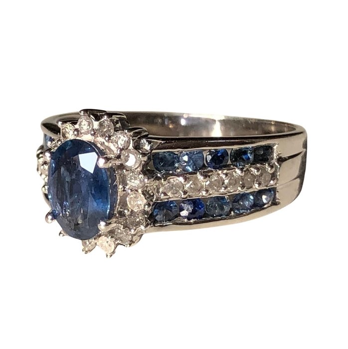 Ingen mindstepris - Ring - 14 karat Hvidguld -  1.62ct. tw. Safir - Diamant