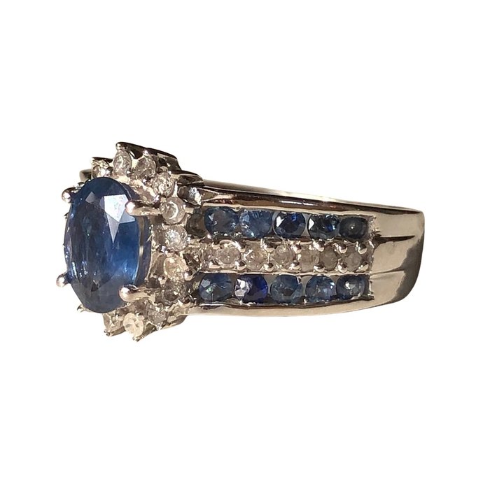 Ingen mindstepris - Ring - 14 karat Hvidguld -  1.62ct. tw. Safir - Diamant