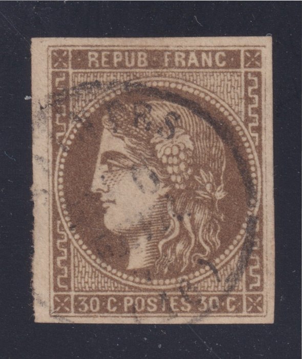 Frankrig 1870 - Bordeaux-nummer, nr. 47, annulleret C til D, åbent ansigt, godt margineret, signeret kalve, - Yvert