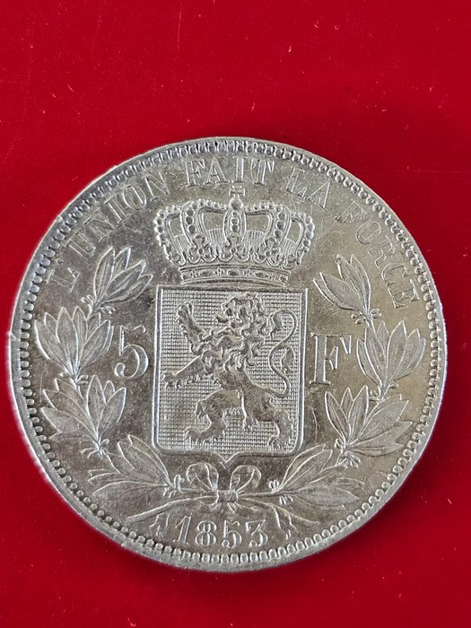 Belgien. Leopold 1.. 5 Francs 1853  (Ingen mindstepris)