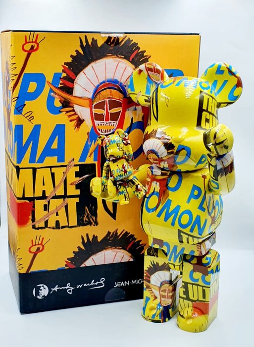 Medicom  x Andy Warhol  Jean Michel Basquiat (after) - Be@rbrick Plug Pulled on Coma Mom 400% 100% Bearbrick  2022