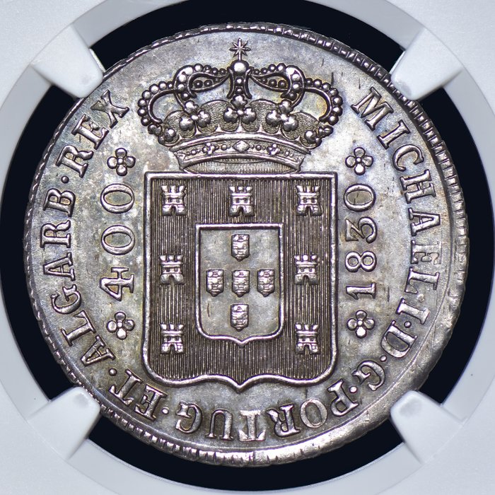 Portugal. D. Miguel I (1828-1834). Cruzado Novo (480 Reis) 1830 - Coroa Larga - NGC - MS 62 - Raro