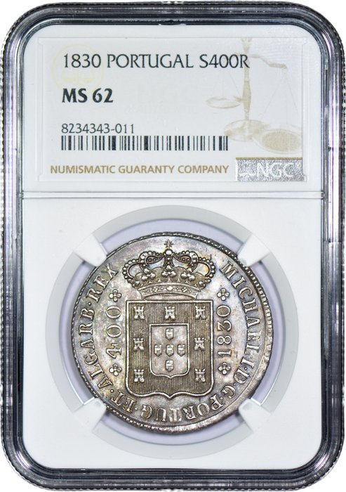 Portugal. D. Miguel I (1828-1834). Cruzado Novo (480 Reis) 1830 - Coroa Larga - NGC - MS 62 - Raro